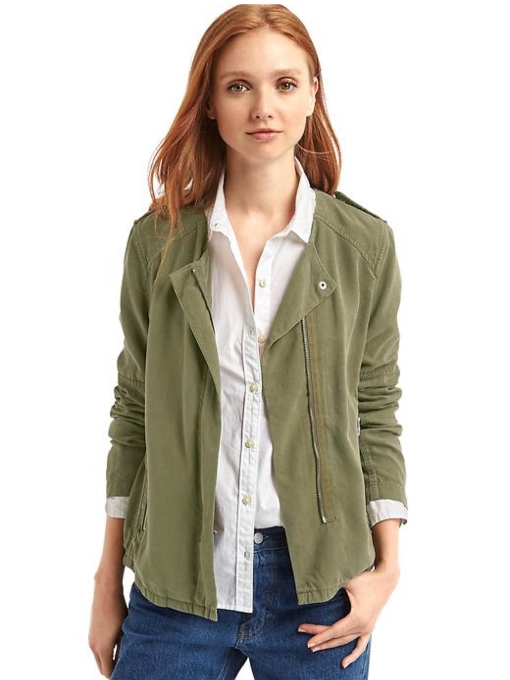 GAP Olive Tencel Moto Zip-Front Women's Jacket